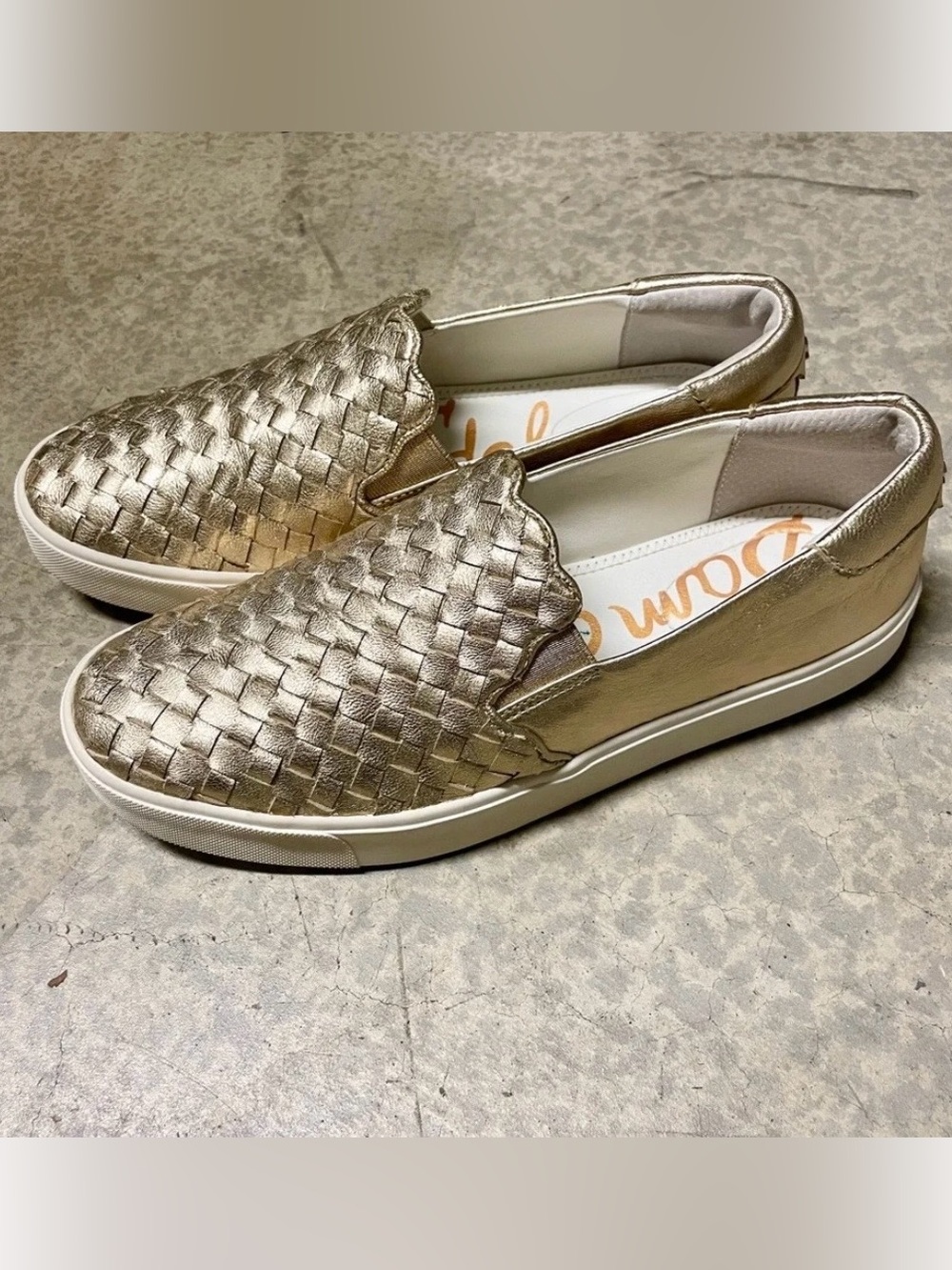 Sam Edelman Gold Metallic Woven Leather Slip-On Sneakers-SUPER COMFORTABLE